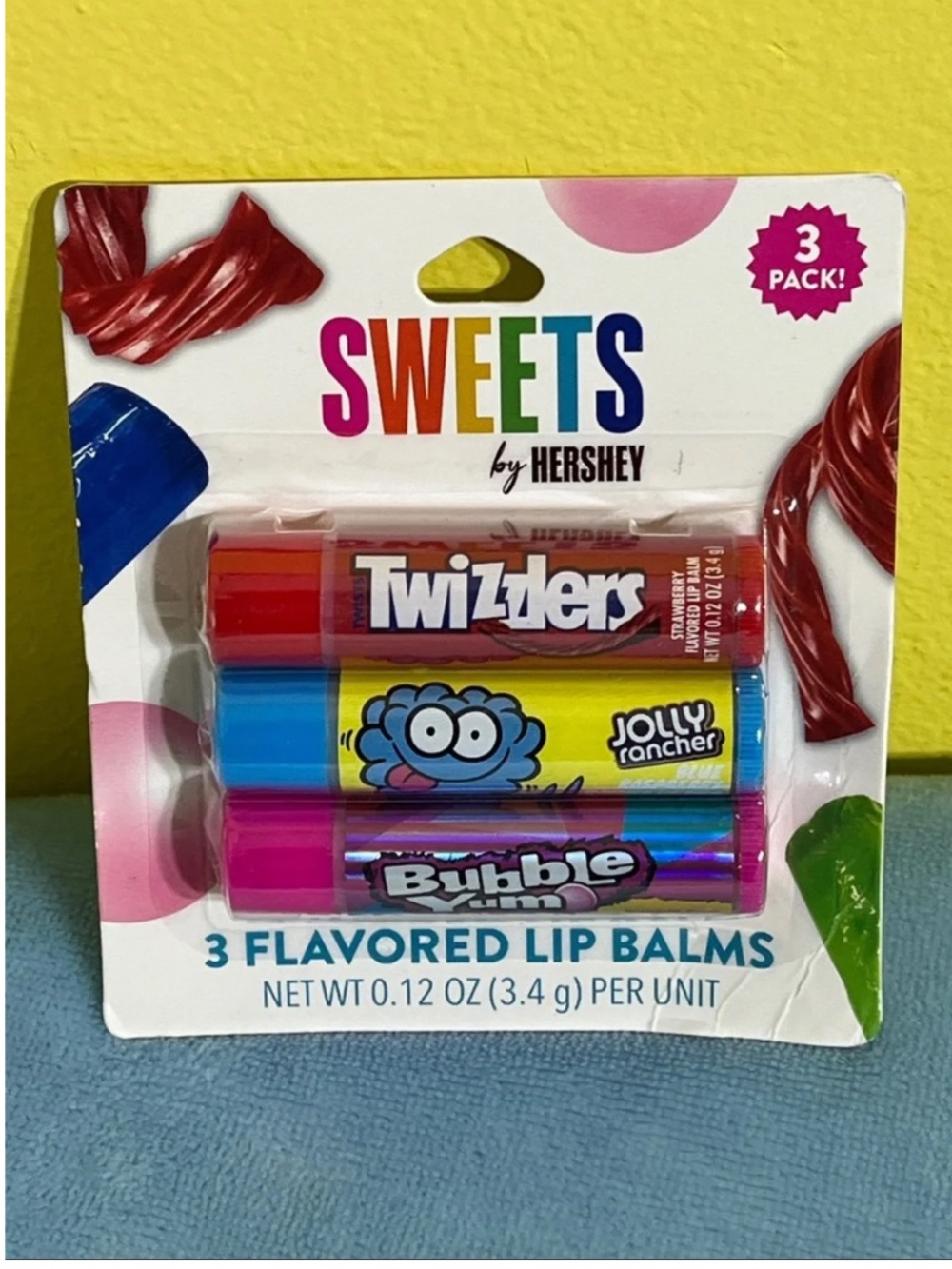 Hershey Candy Flavored Lip Balm, 3-pk, Twizzlers, Jolly Rancher, Bubble Yum